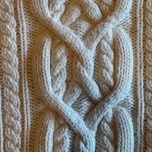 NWOT RARE Hand Knit Heavy 100% Cotton Ivory Cable Knit Fisherman Sweater Mens XL - Picture 2 of 13